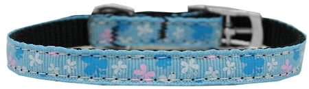 Butterfly Nylon Dog Collar with classic buckle 3/8" Blue Size 16